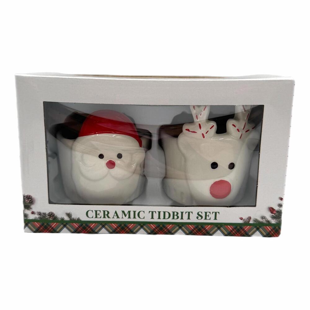 Santa & Rudolph Ceramic Tidbit Bowl Set – Christmas – Gift